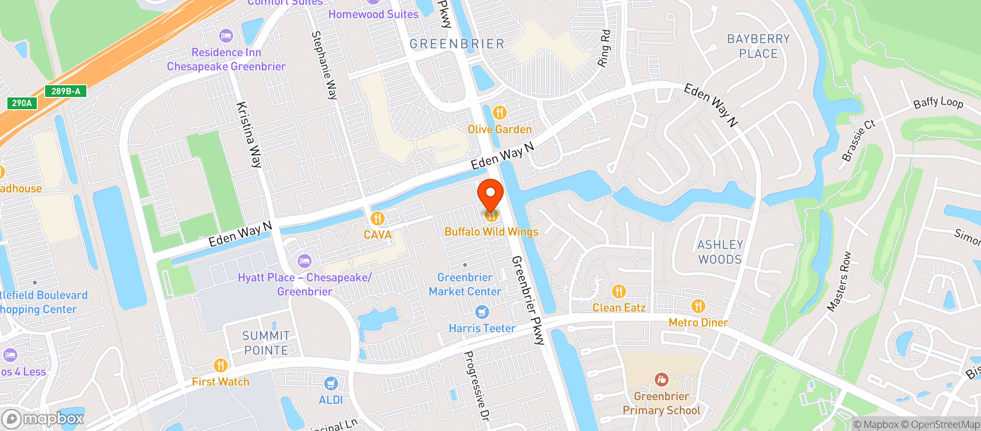 Map showing Buffalo Wild Wings Gril #199