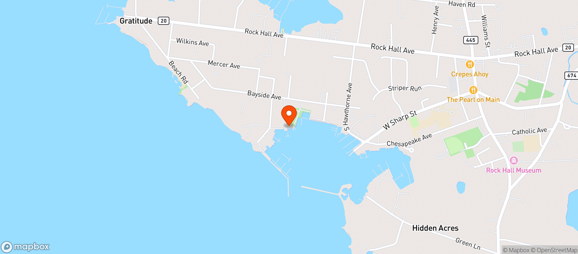 Map showing Harbor Shack