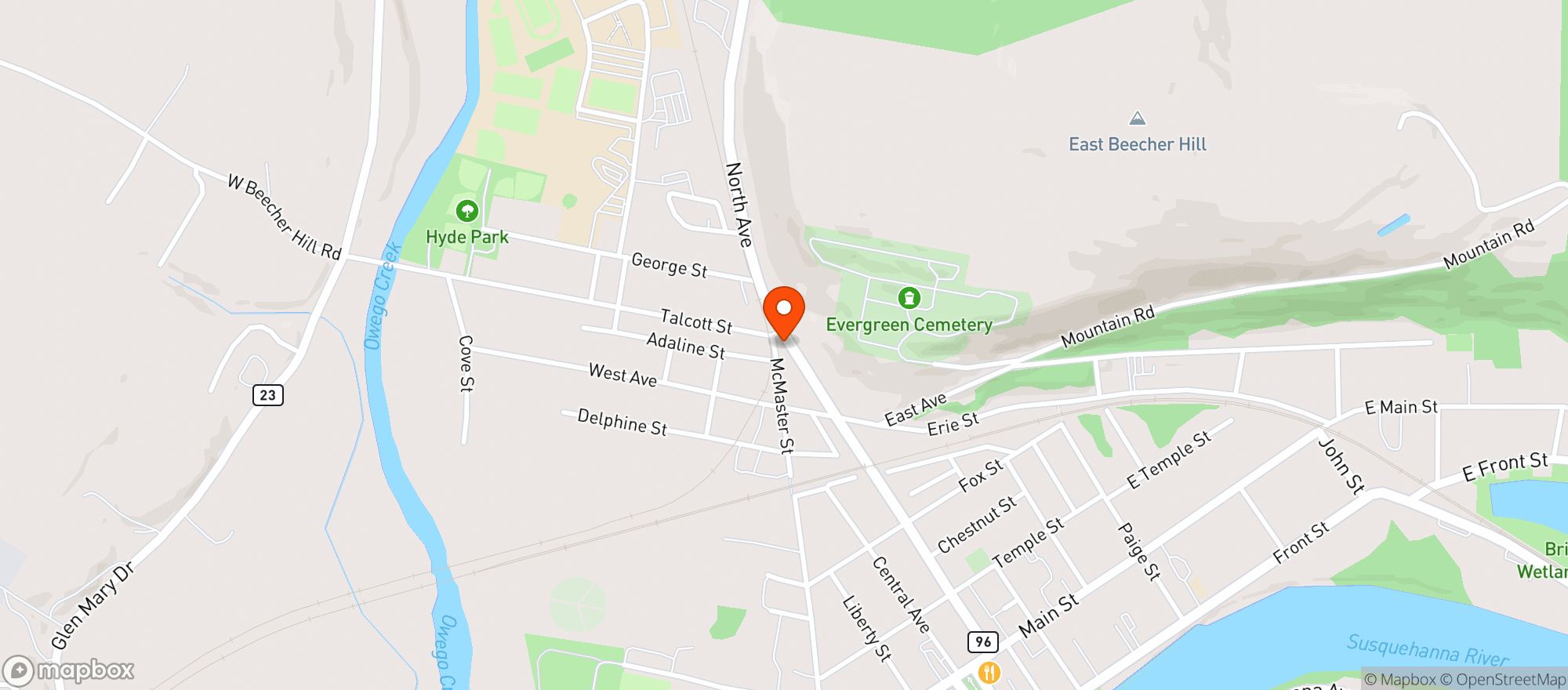 Map showing Owego Donut & Beer Co
