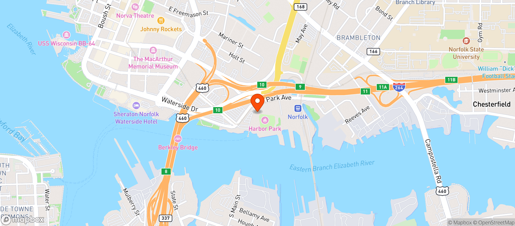 Map showing Ovg Harbor Park Stadium