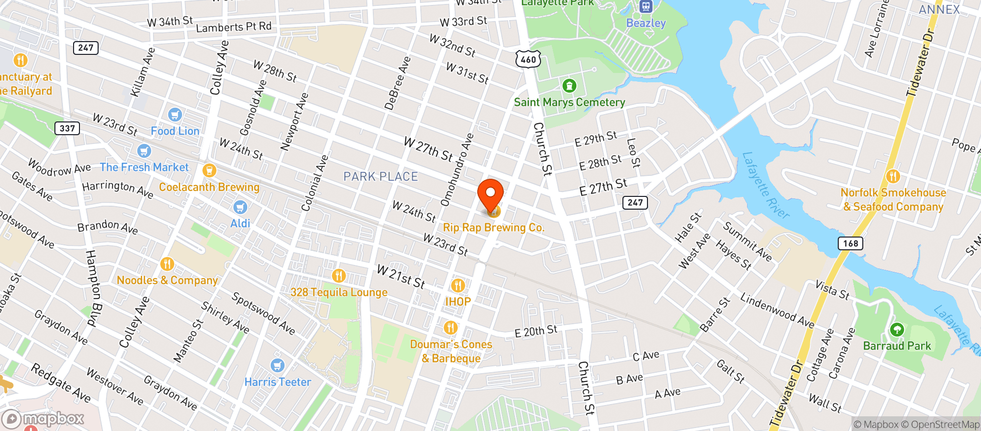 Map showing Rip Rap Brewing Co