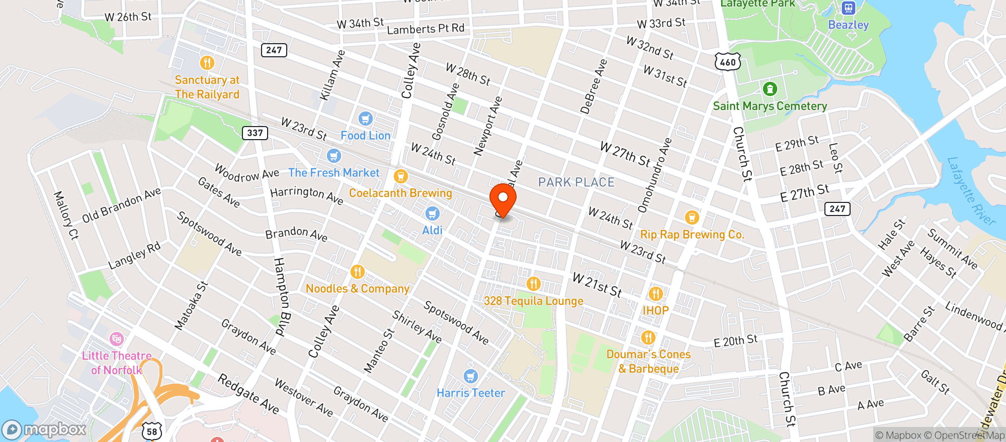 Map showing A W Shucks