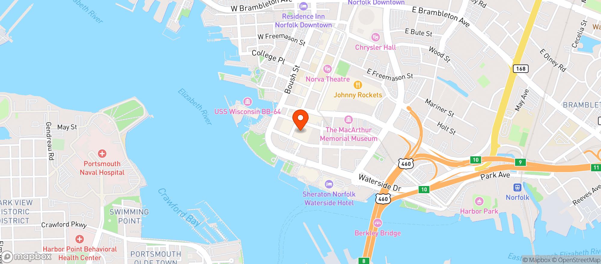 Map showing Main Hilton Hotel