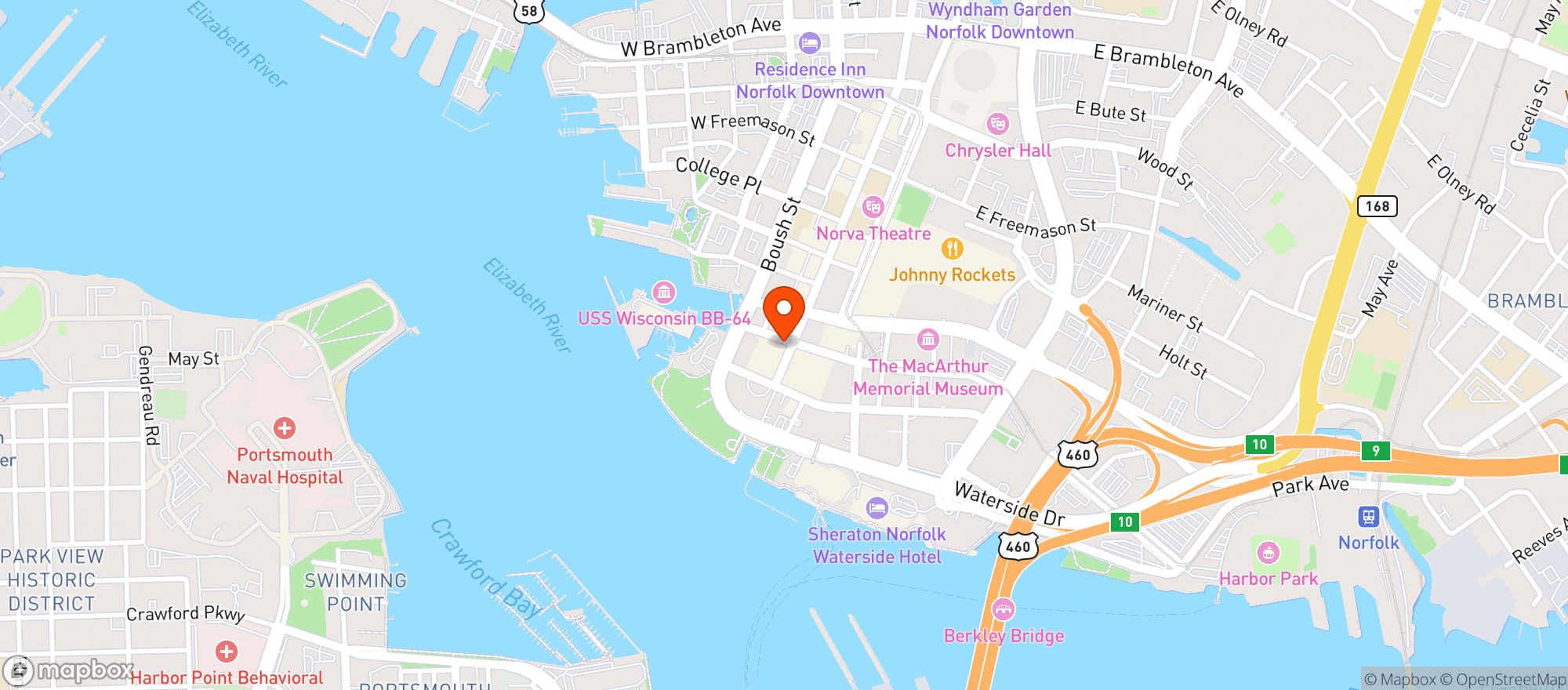 Map showing Jack Browns Beer & Burger Joint