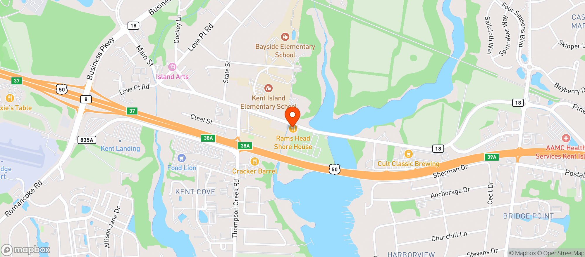 Map showing Rams Head Shore House