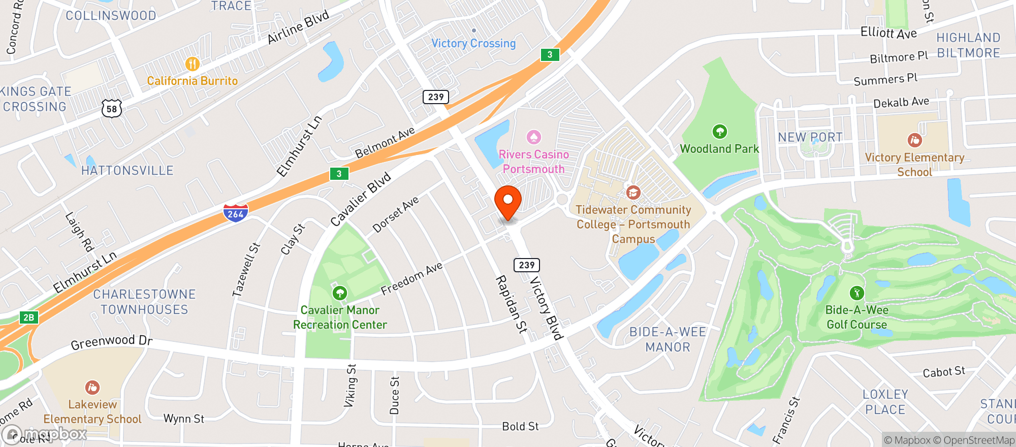 Map showing Rivers Casino