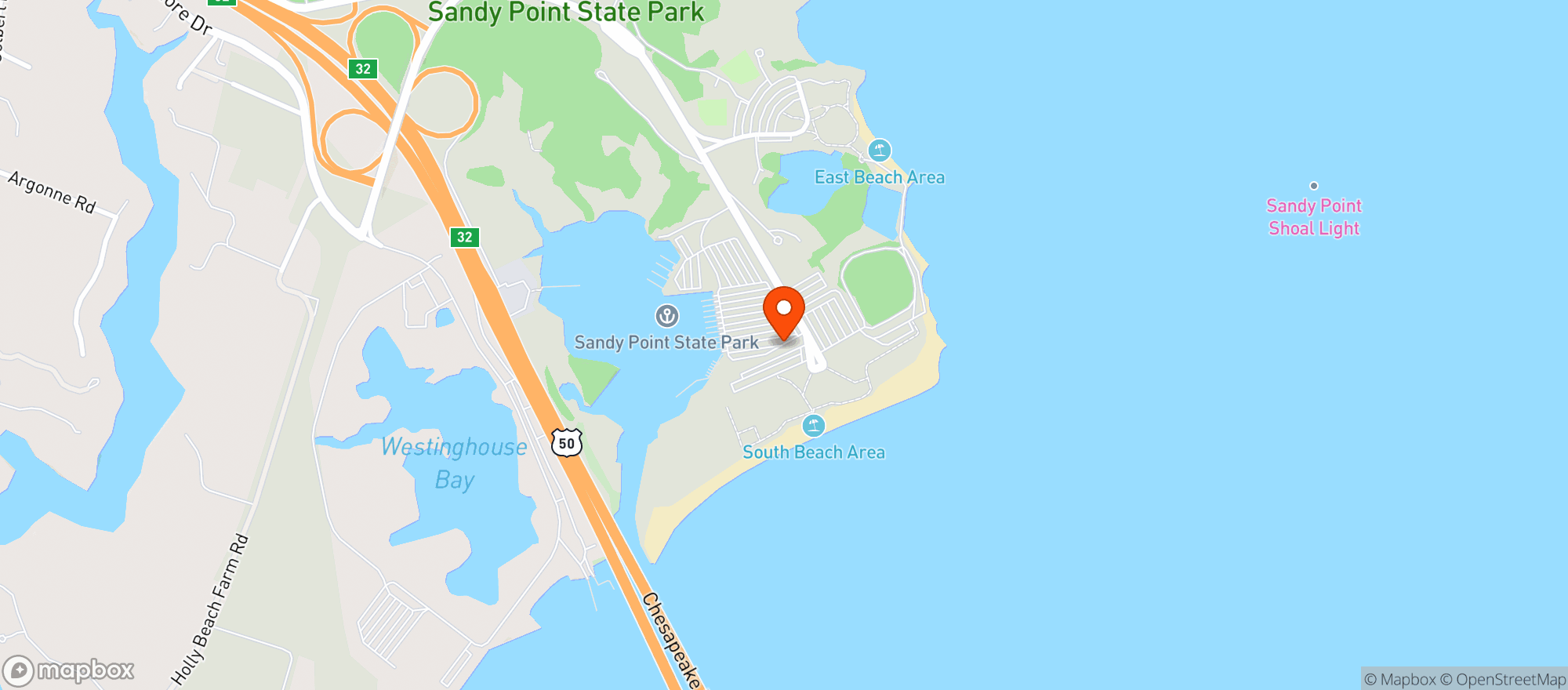 Map showing Sandy Point State Park