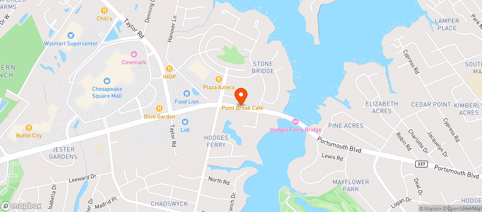 Map showing Point Break Cafe