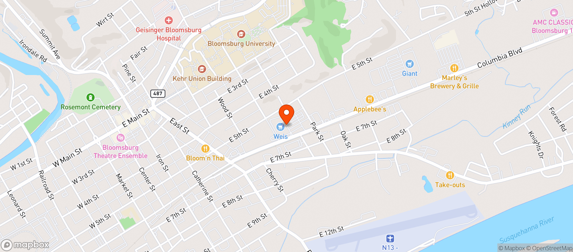 Map showing Weis Markets