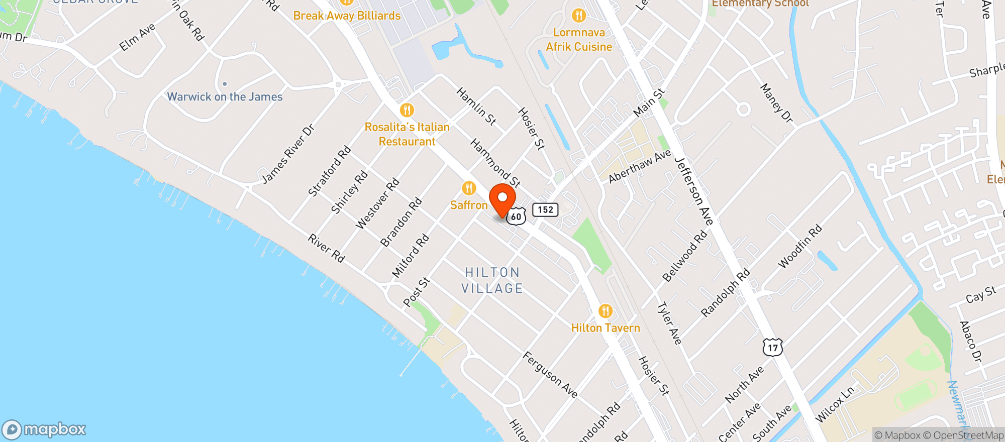 Map showing Ceremony - Newport News