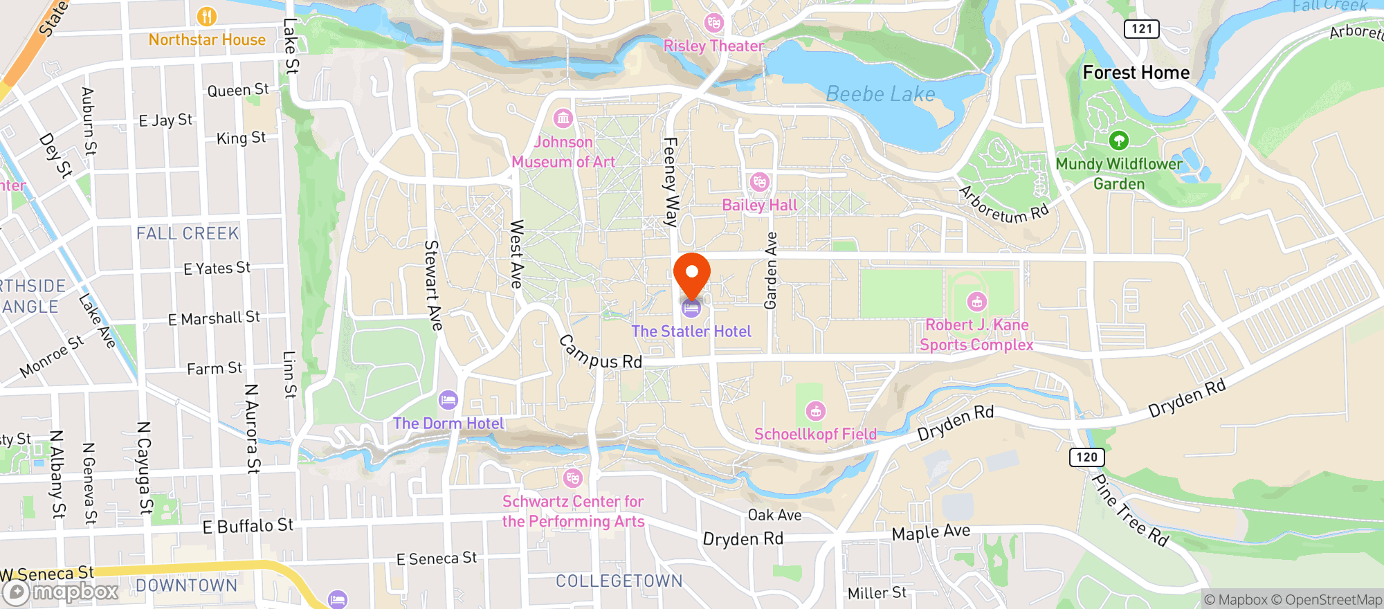Map showing Statler Hall