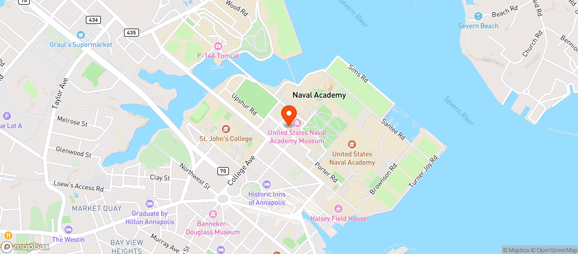 Map showing Naval Academy Club