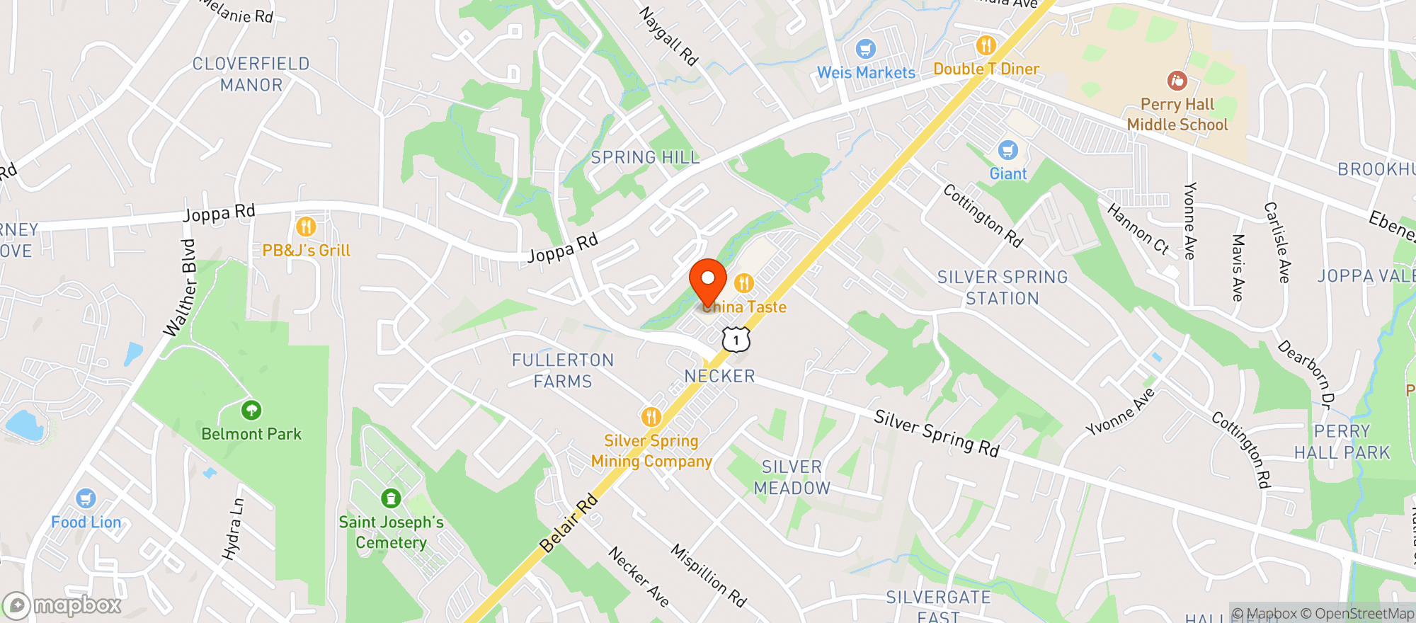 Map showing Looney s Perry Hall