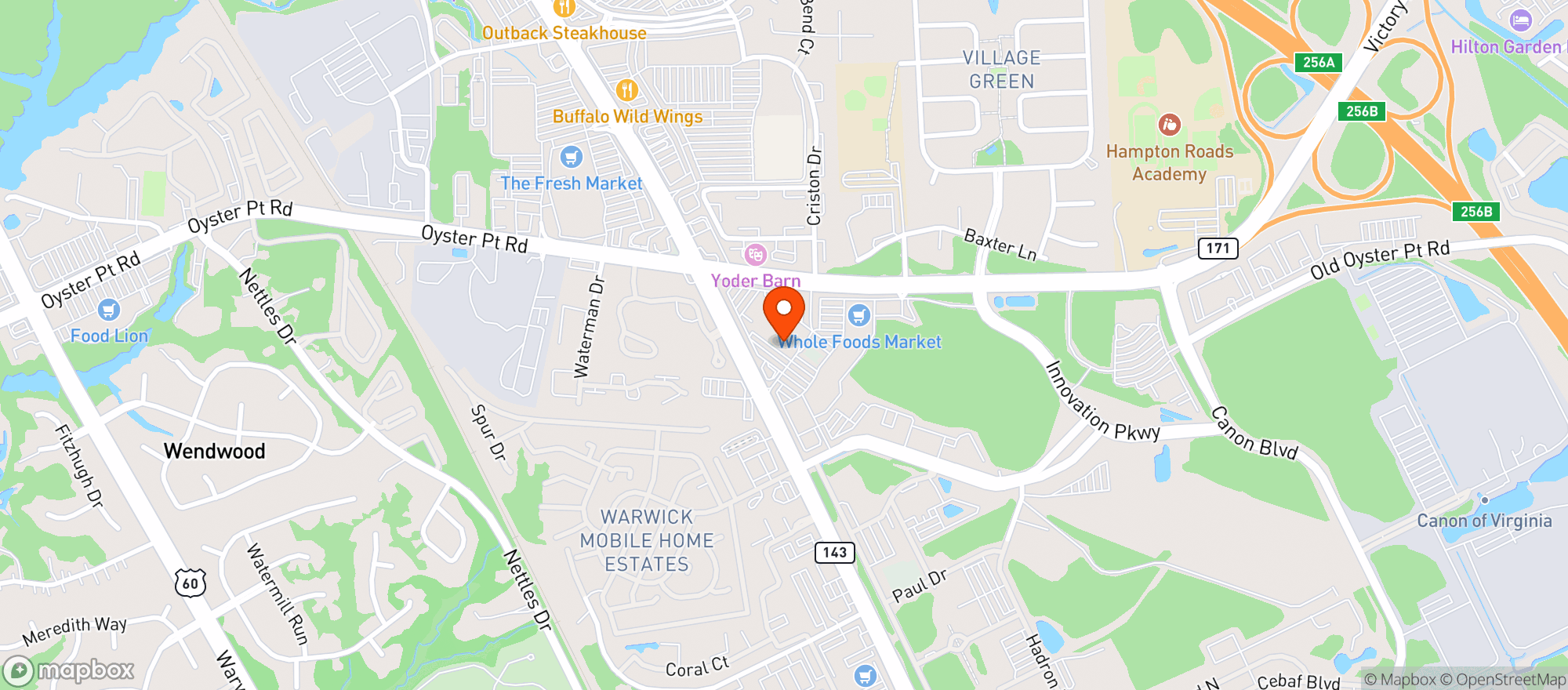 Map showing Whole Foods - Newport News