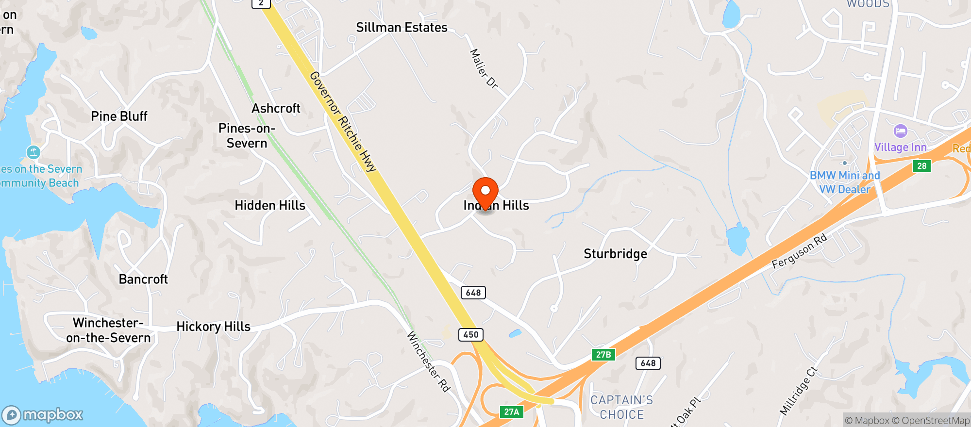 Map showing Indian Hills Swim Club