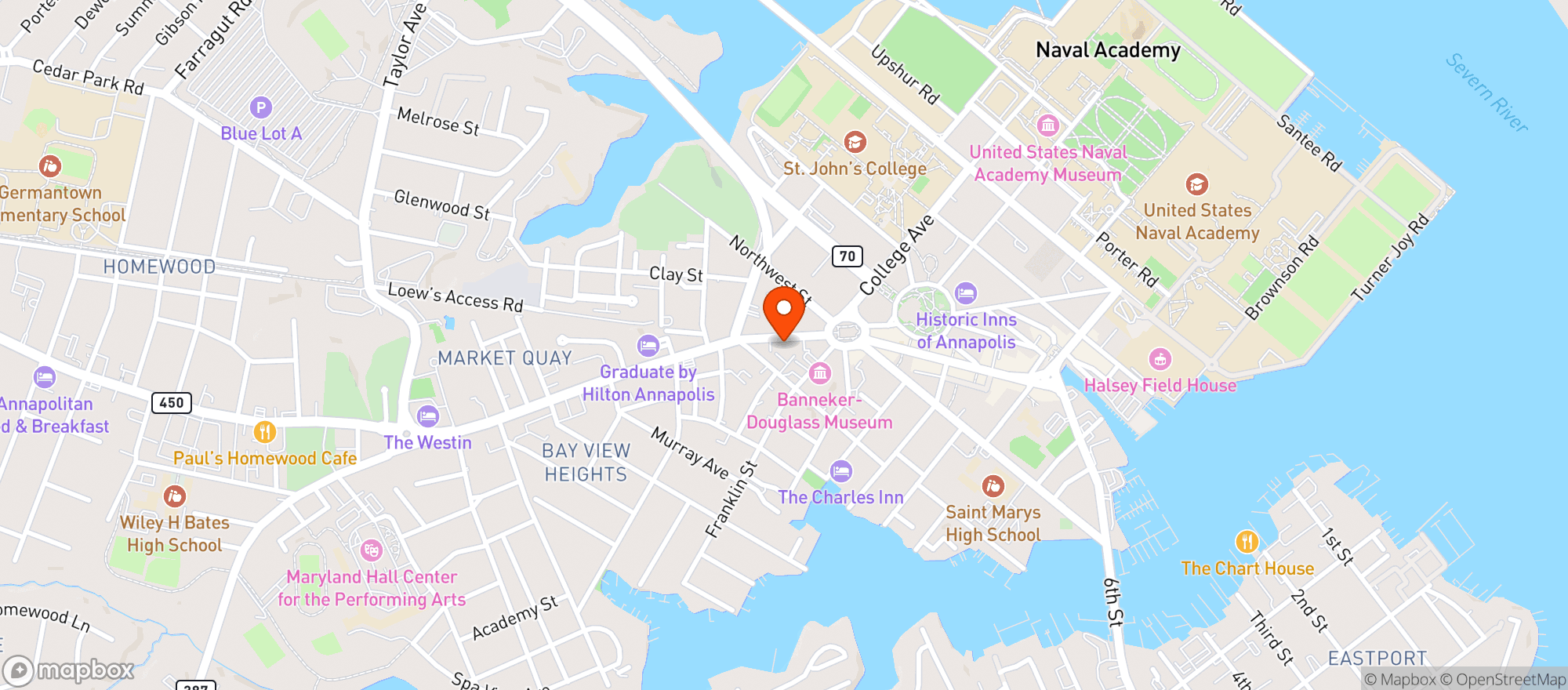 Map showing Rams Head Tavern