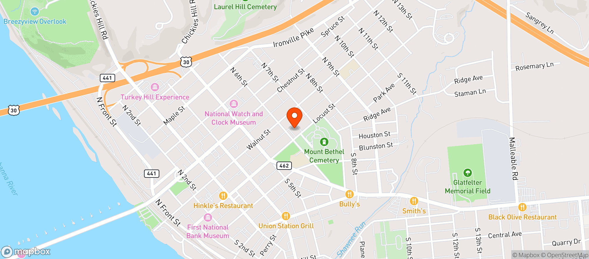 Map showing Locust Street Brewery