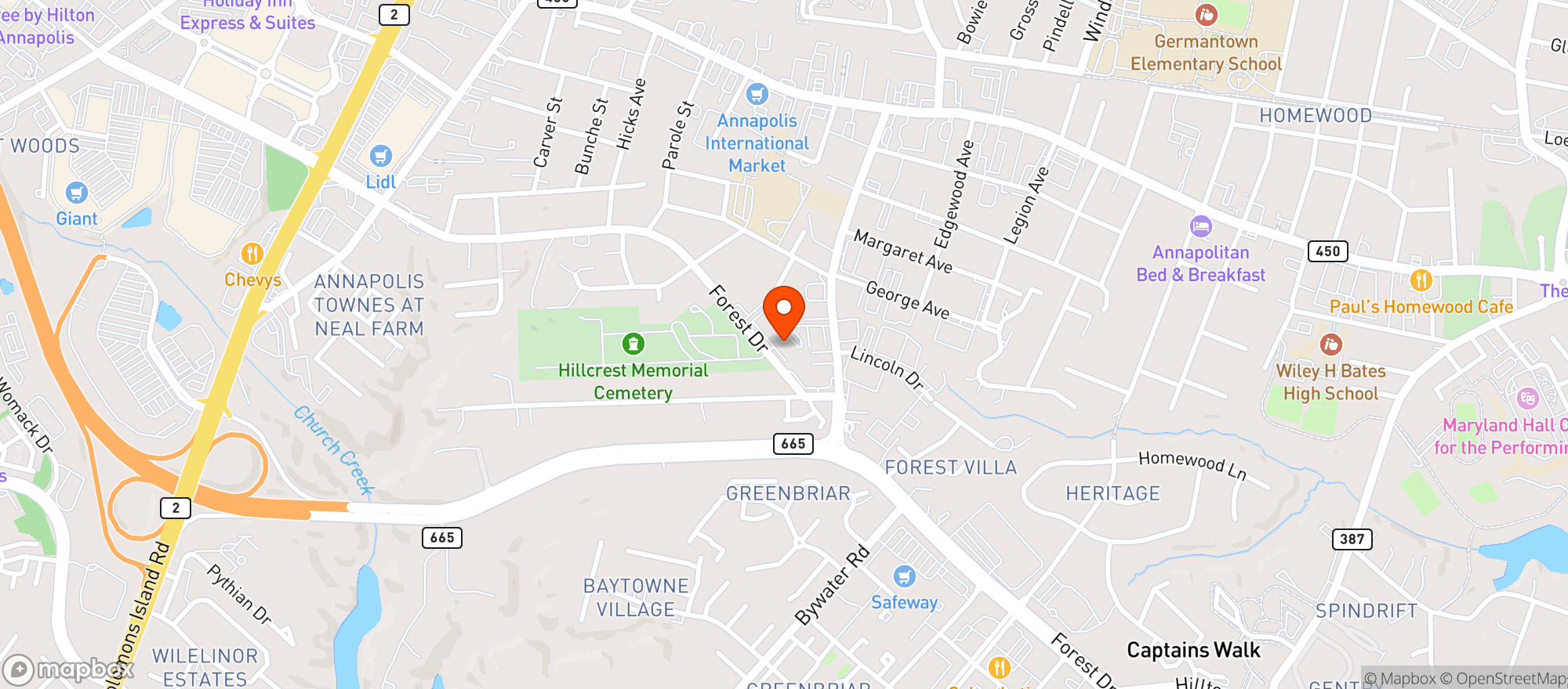 Map showing Forest Drive Liquors