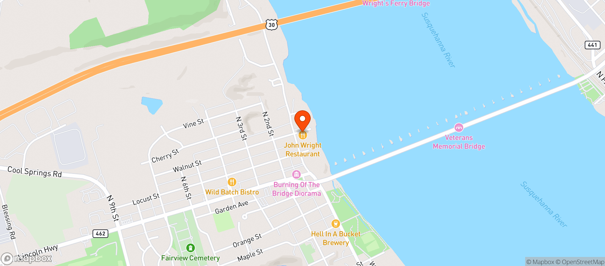 Map showing John Wright Store & Restaurant