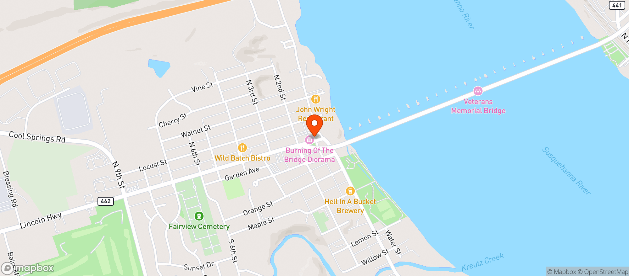 Map showing Burning Bridge Tavern