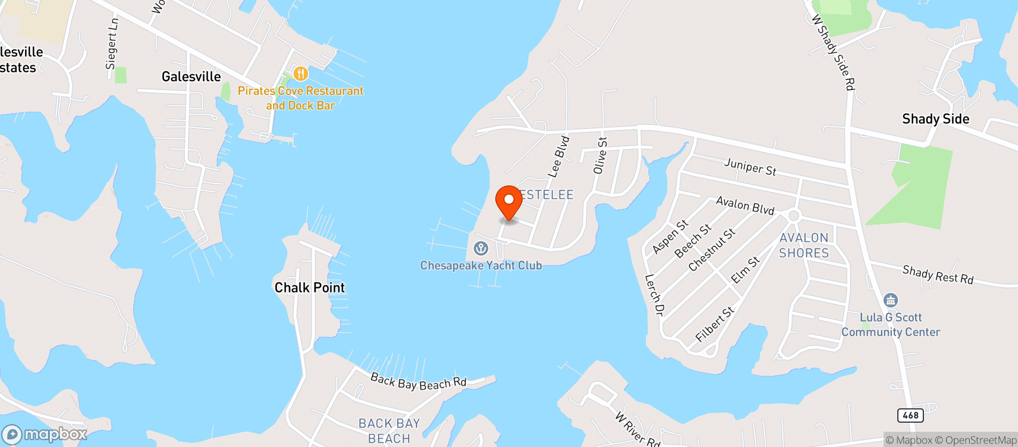 Map showing Chesapeake Yacht Club