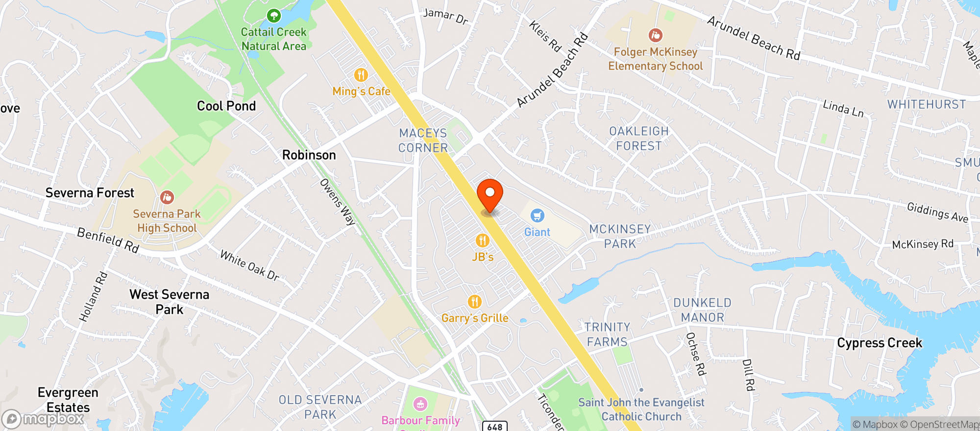 Map showing Severna Park Wine & Spirits