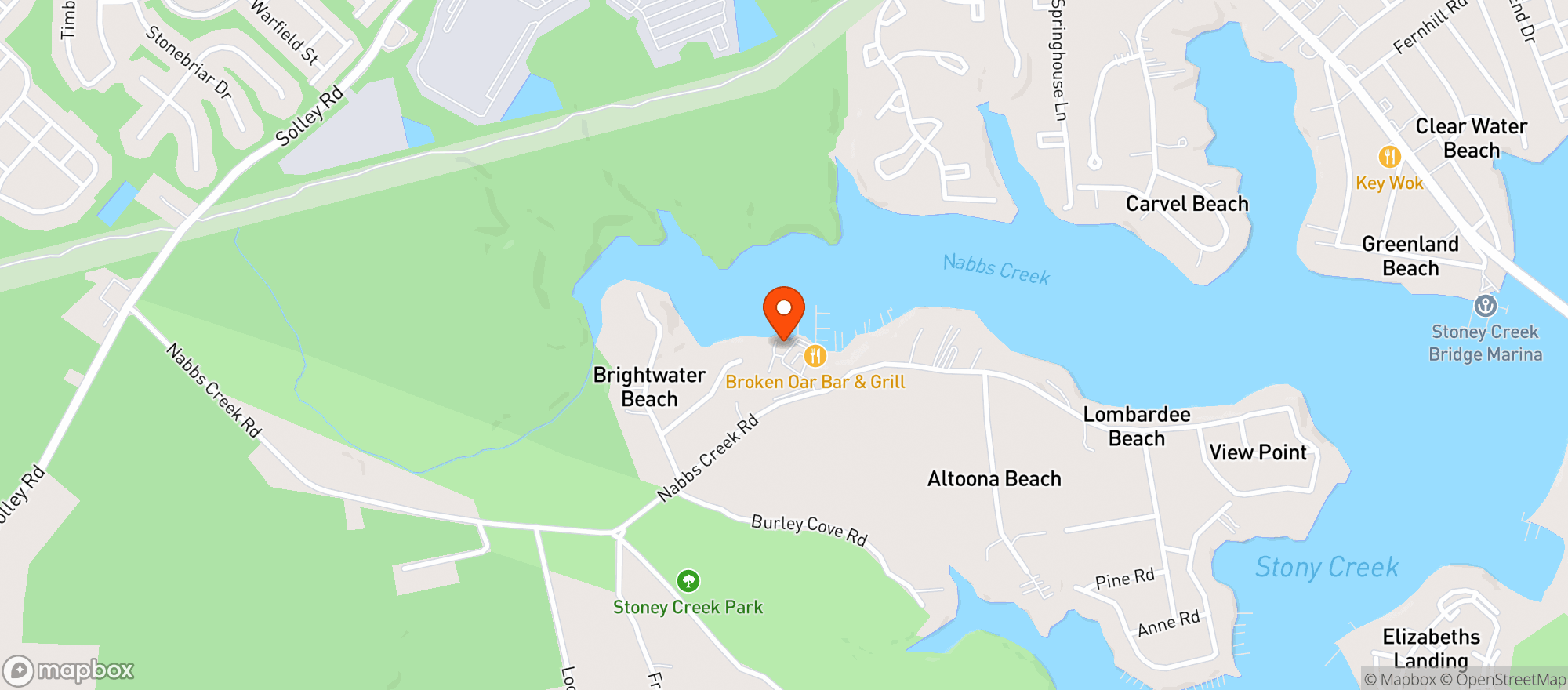 Map showing Broken Oar Bar & Grill