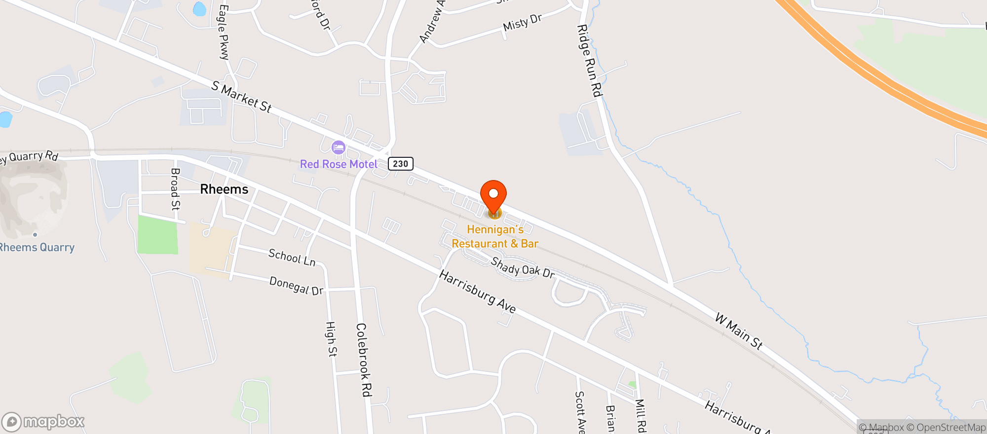 Map showing Hennigans Restaurant