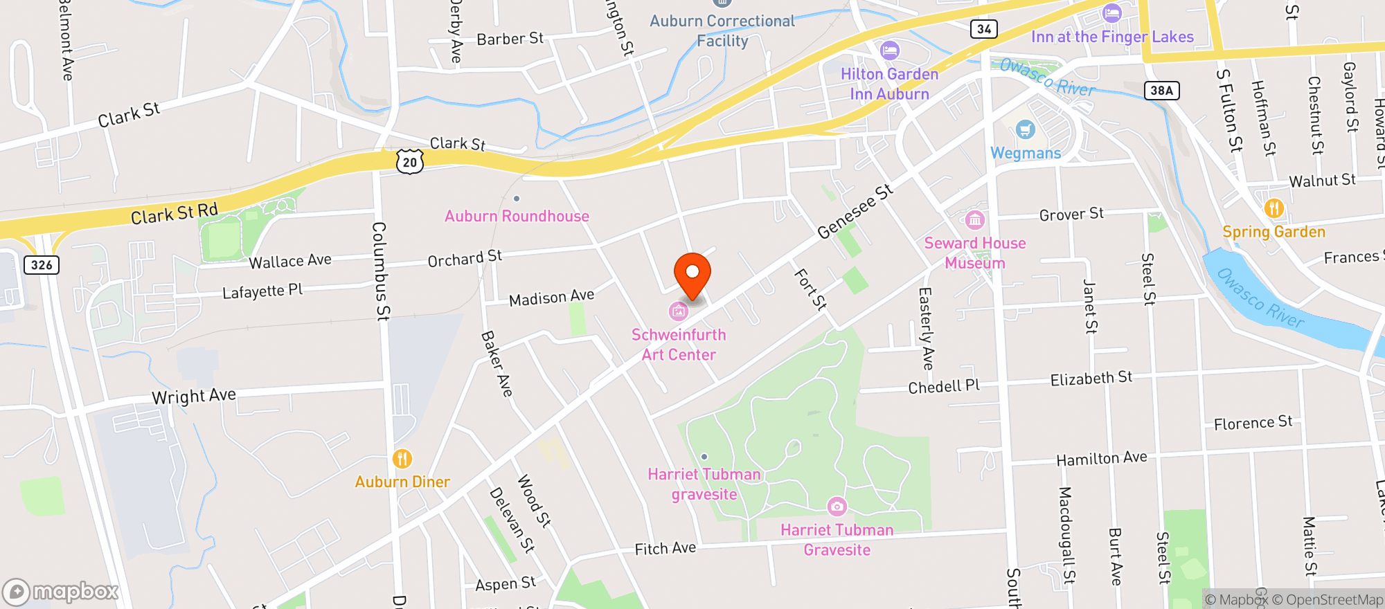 Map showing Cayuga Museum