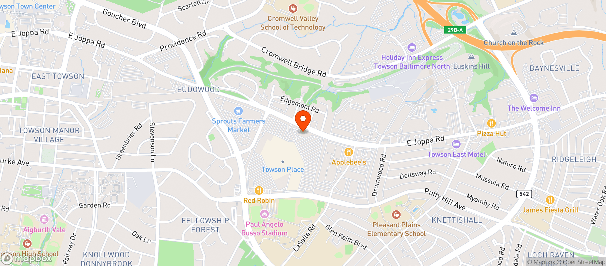 Map showing Towson Place Liquors