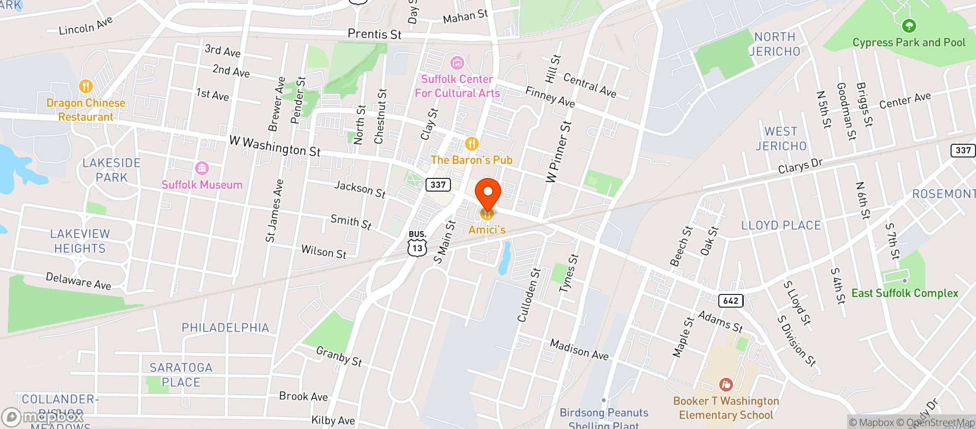 Map showing Amicis Restaurant