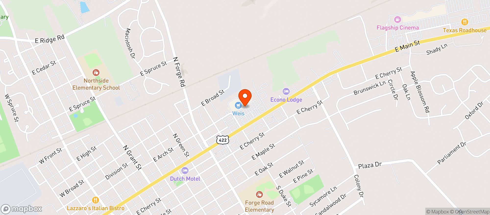 Map showing Weis Markets