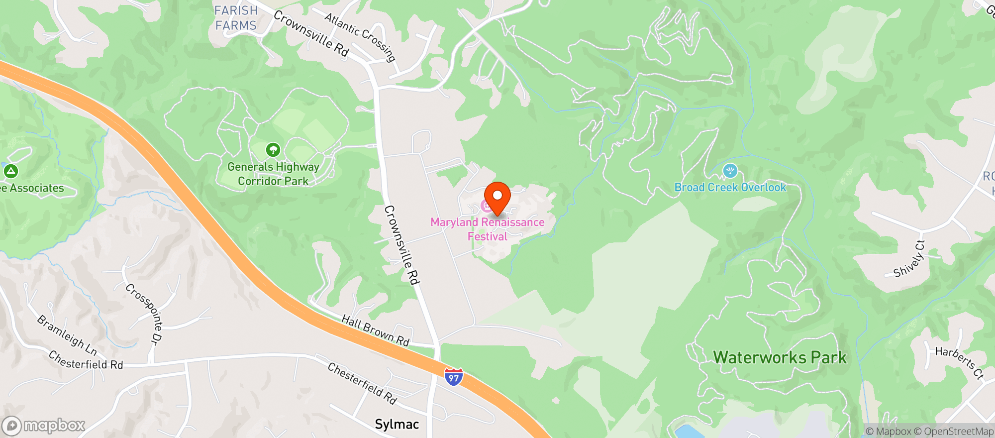 Map showing Maryland Renaissance Festival