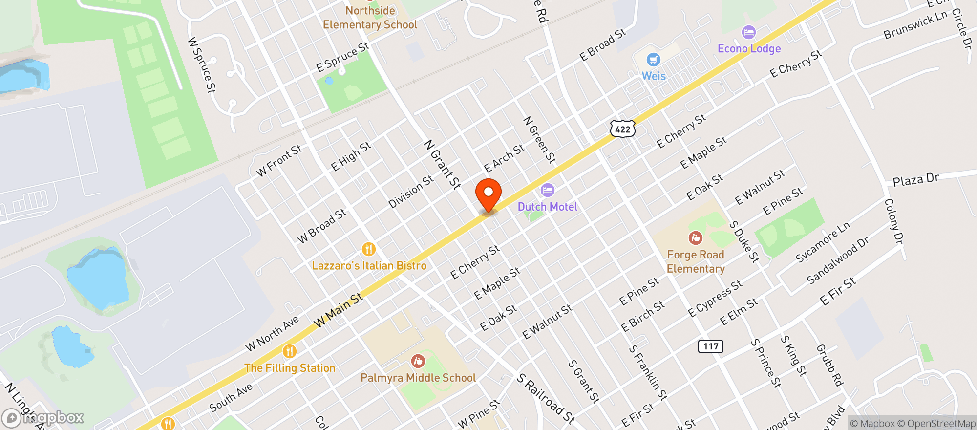 Map showing Babes Grill House