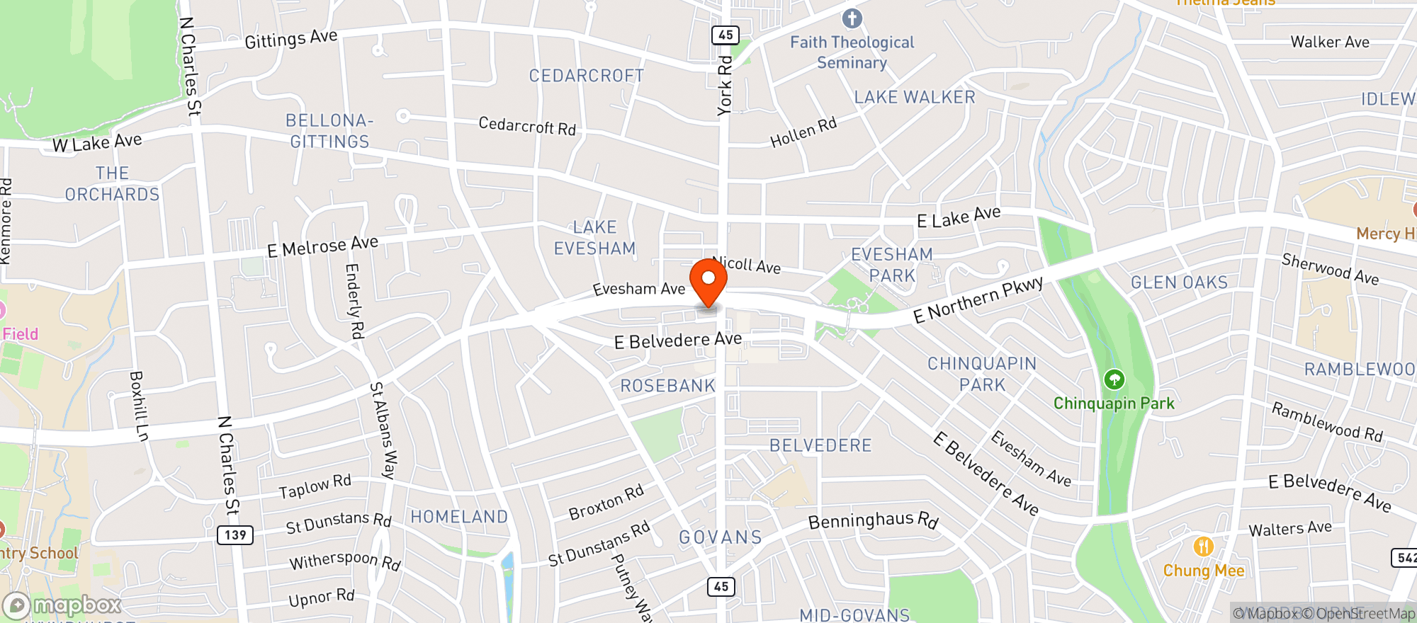 Map showing Jerrys Belvedere Tavern