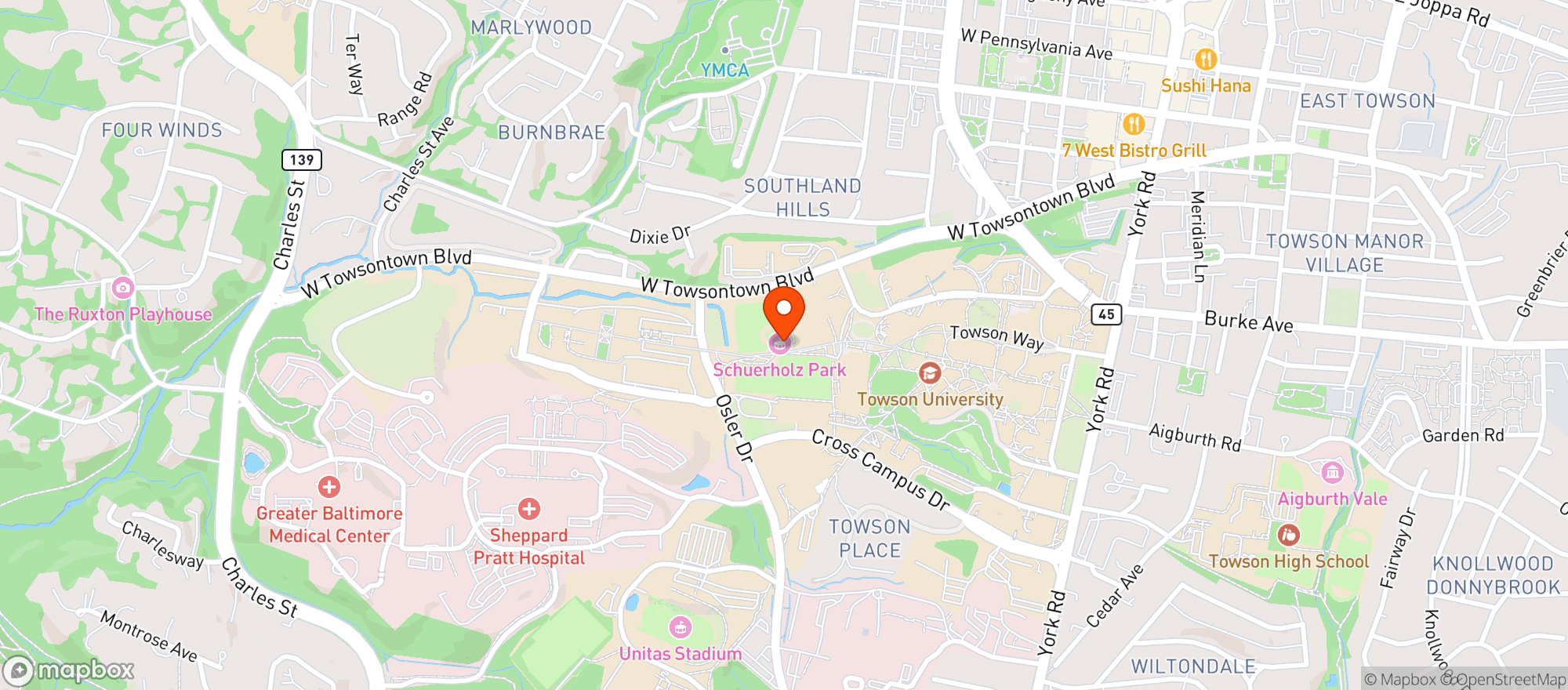 Map showing Whole Foods - Towson