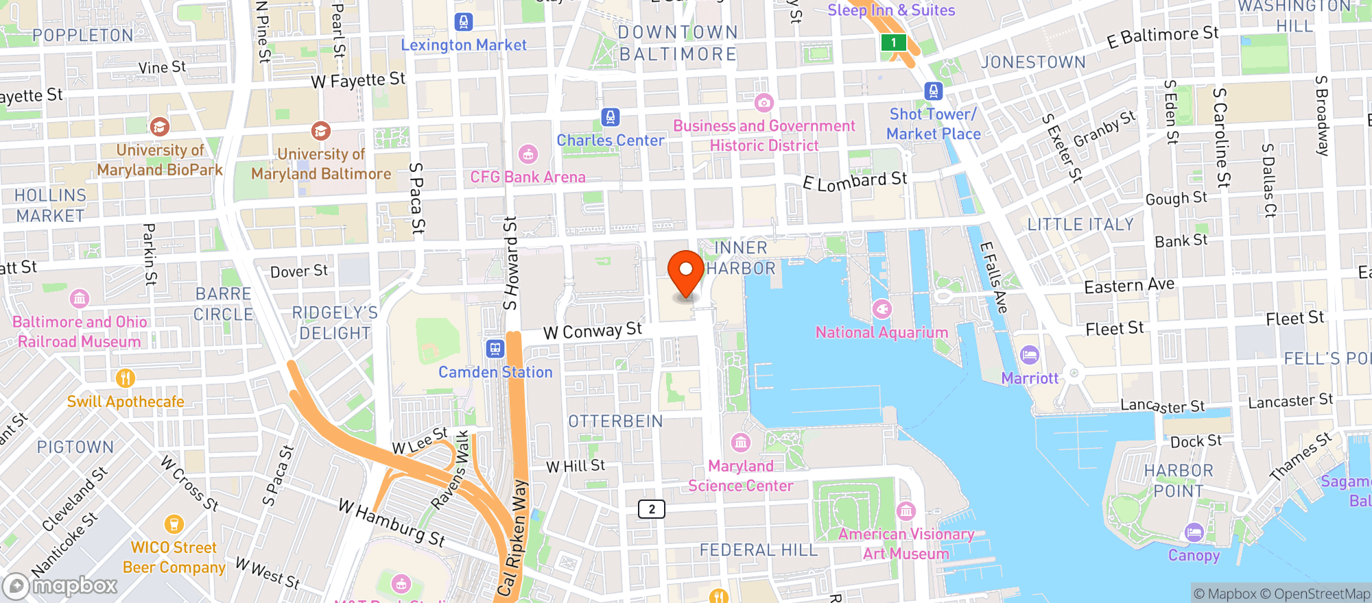Map showing Hyatt Regency Baltimore
