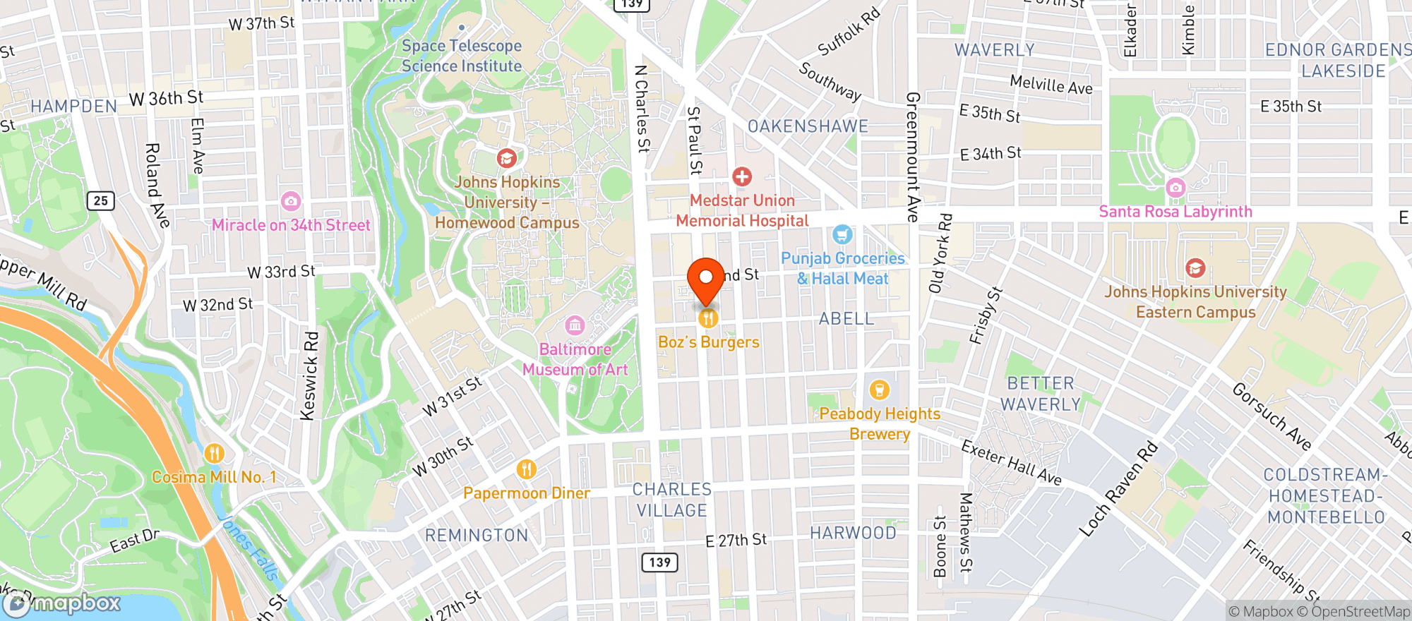 Map showing Charles Village Pub