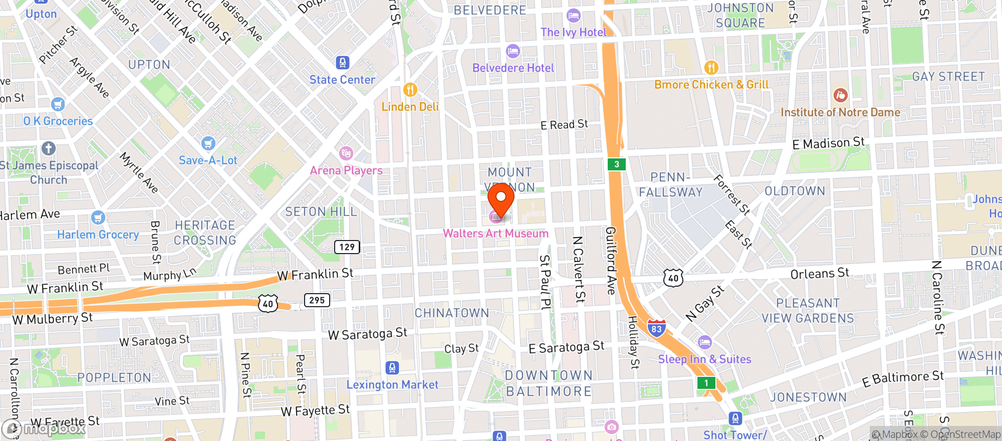 Map showing Walters Art Museum