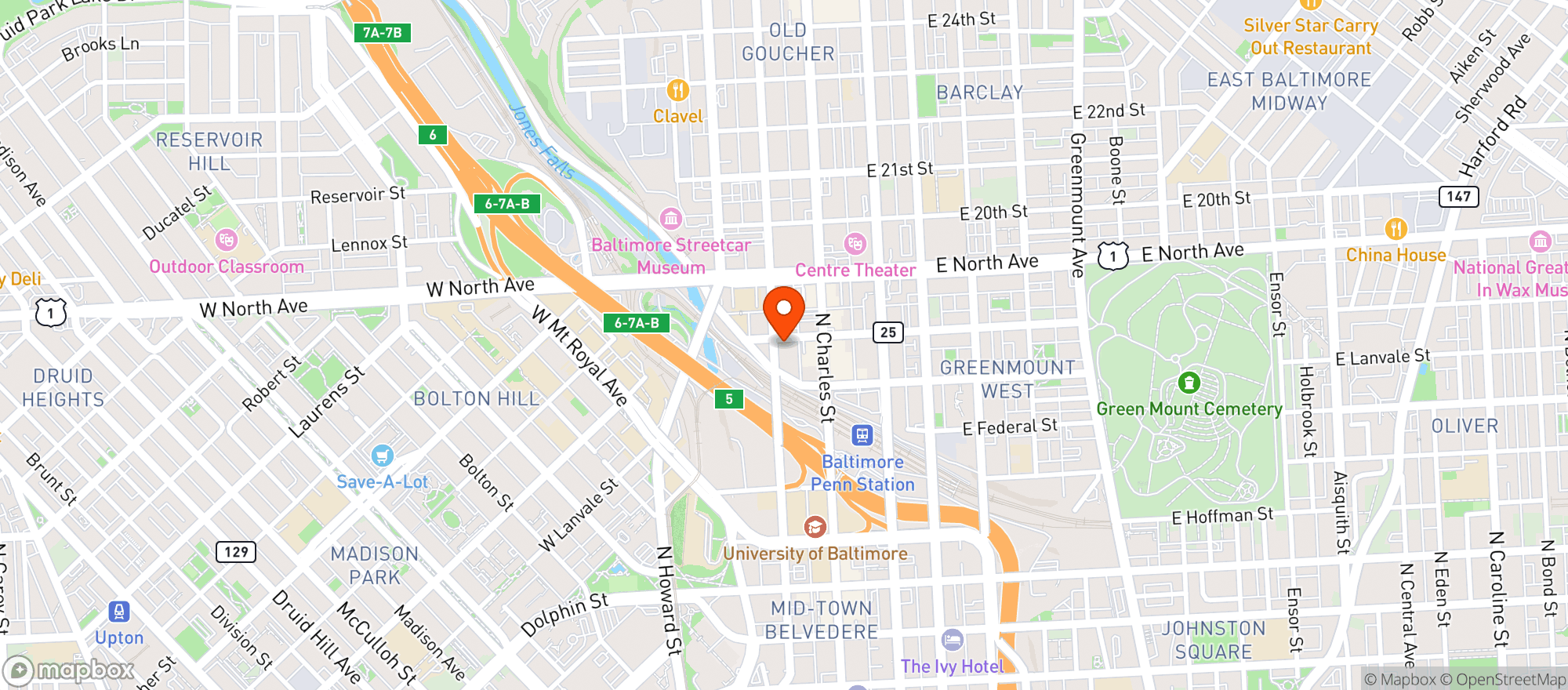 Map showing The Royal Blue