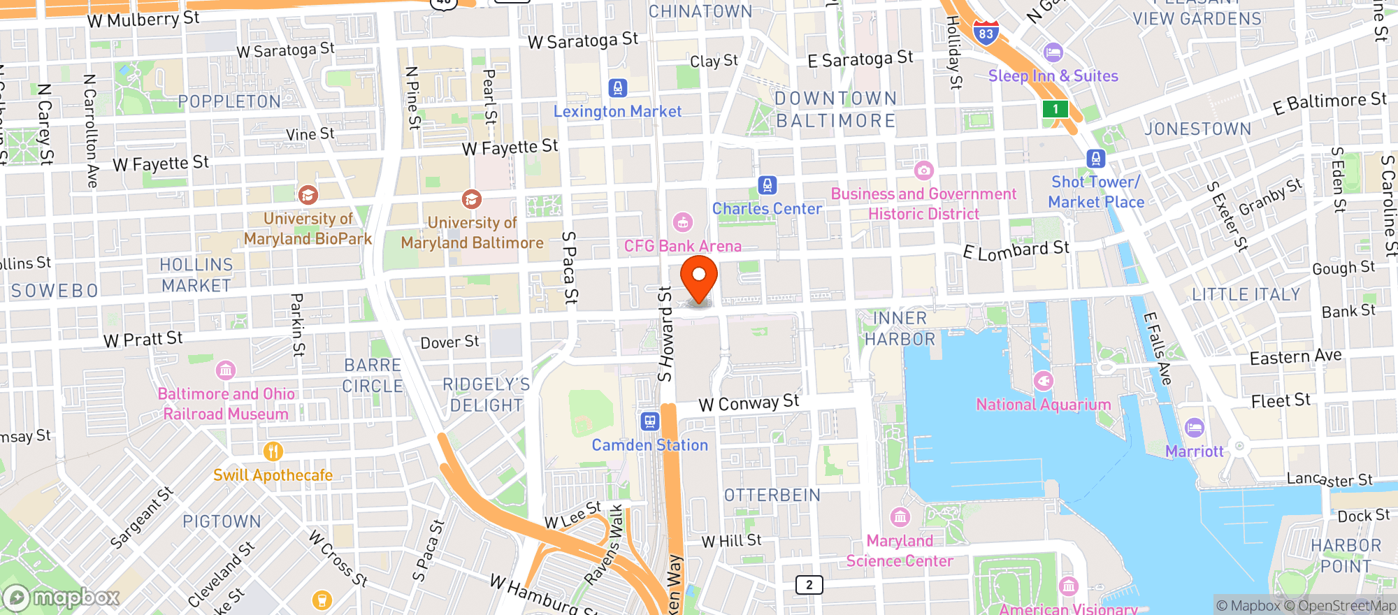 Map showing Pratt Street Ale House