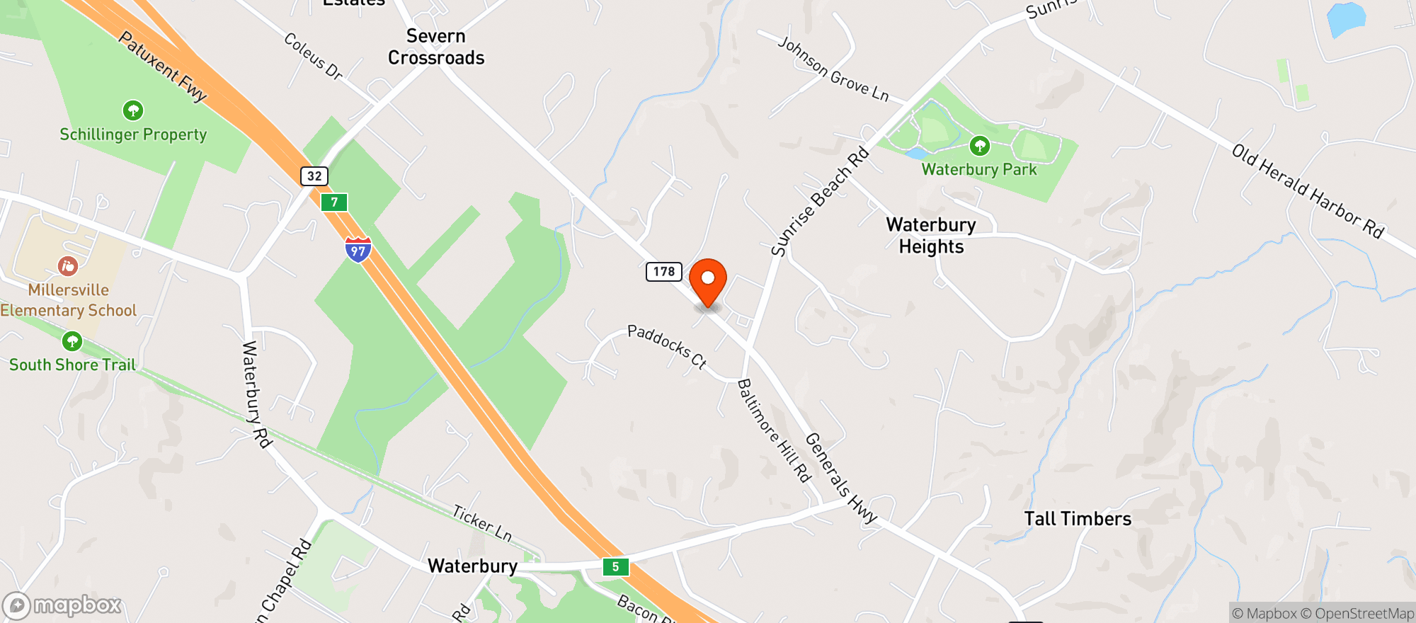 Map showing Waterbury Liquors