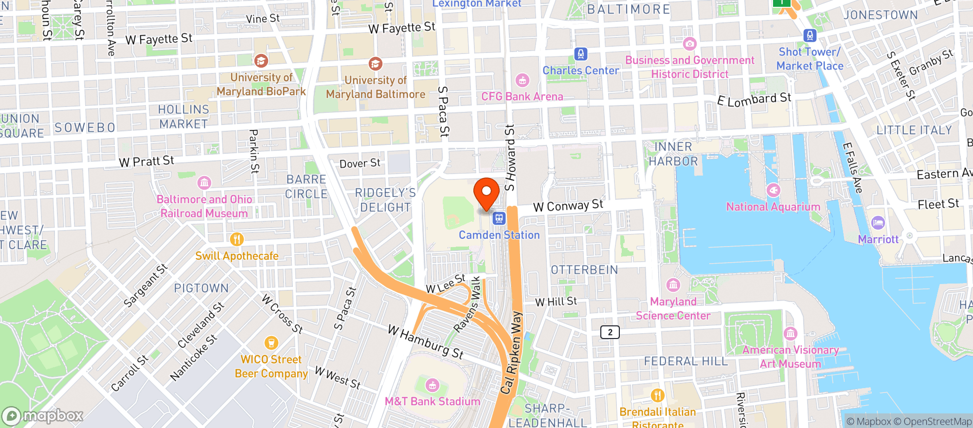 Map showing Oriole Park At Camden Yards