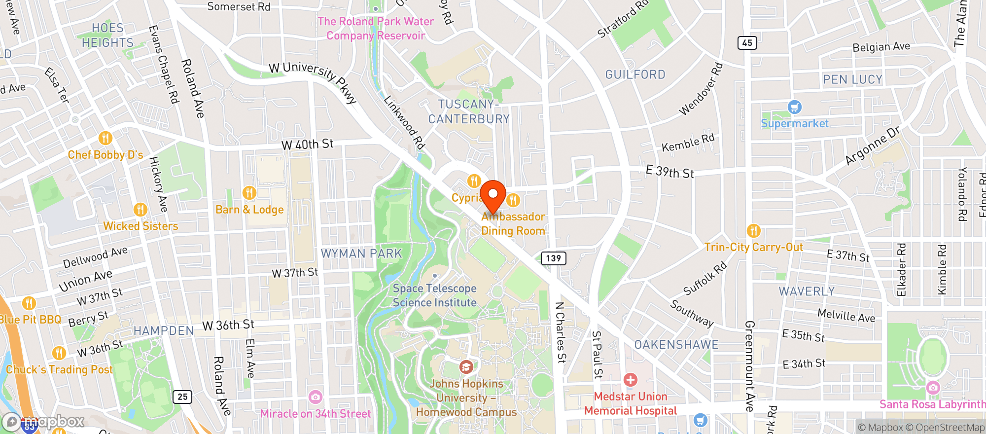 Map showing One World Cafe