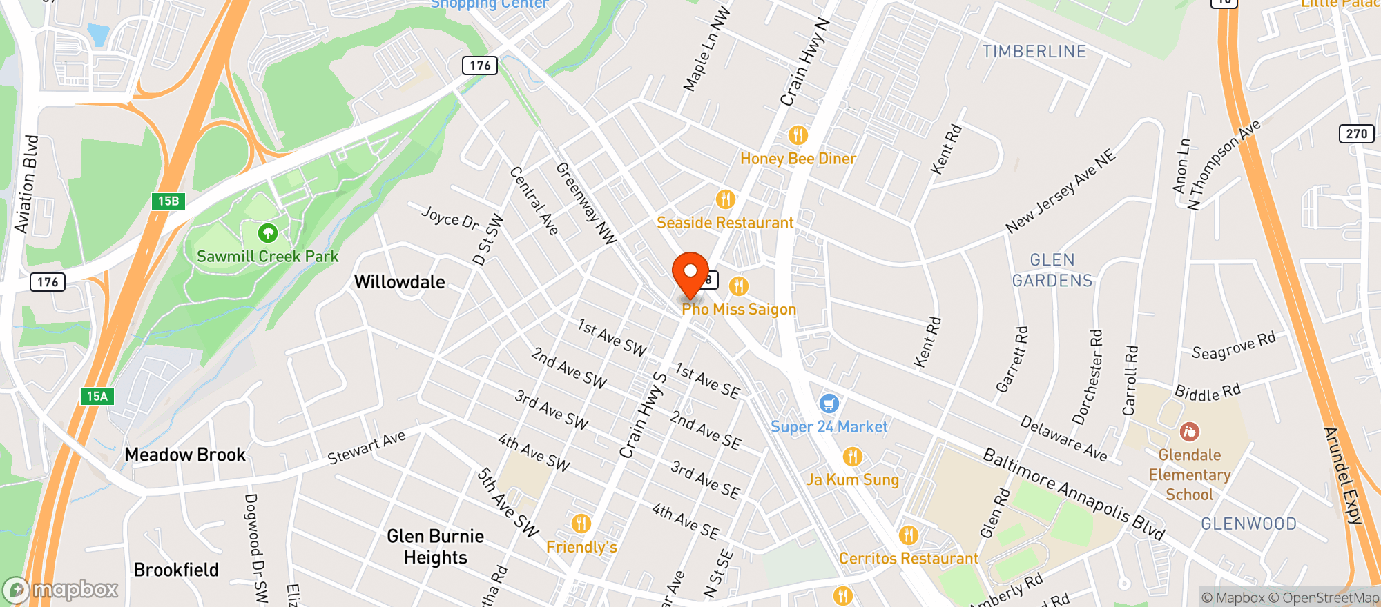 Map showing Albertos Restaurant & Raw Bar