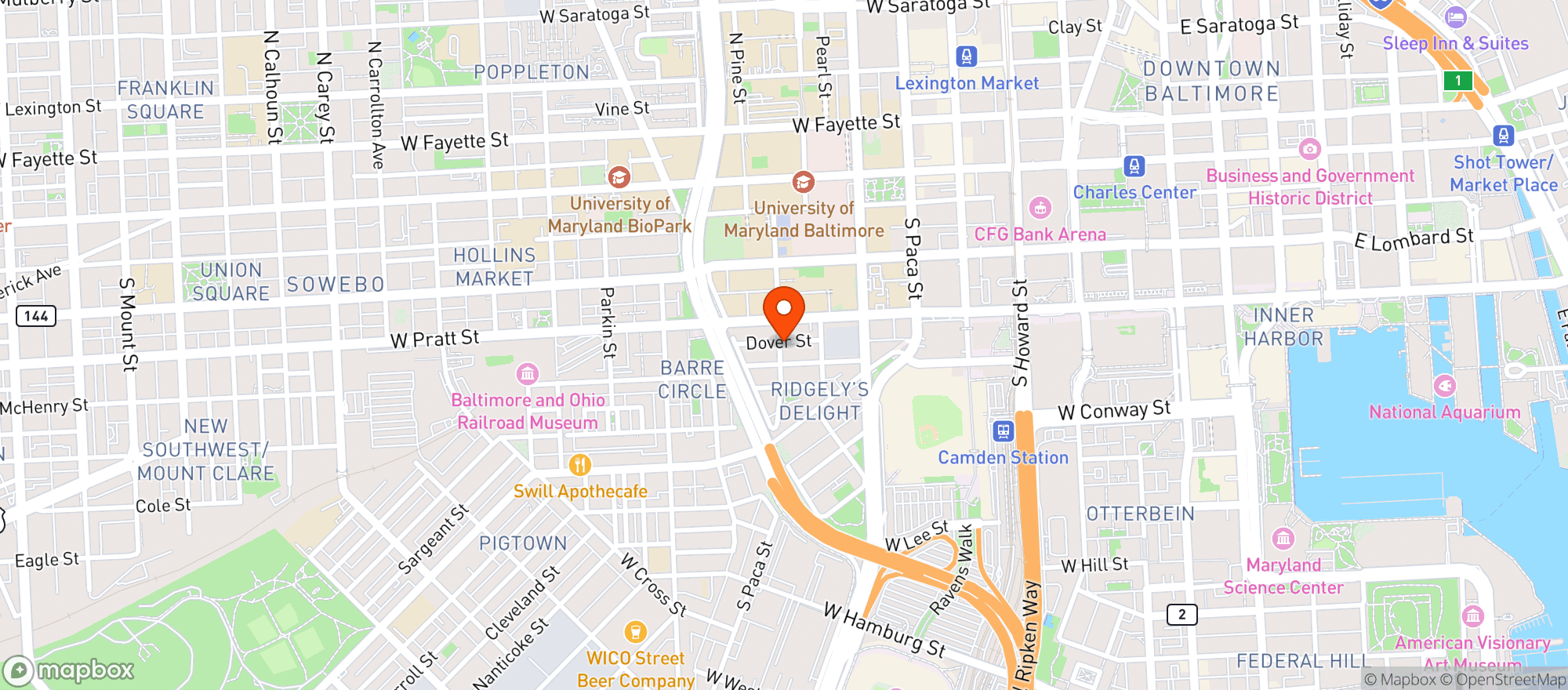 Map showing Corner Bistro & Wine Bar