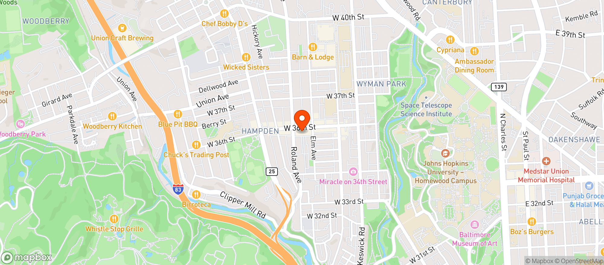 Map showing Fraziers On The Ave