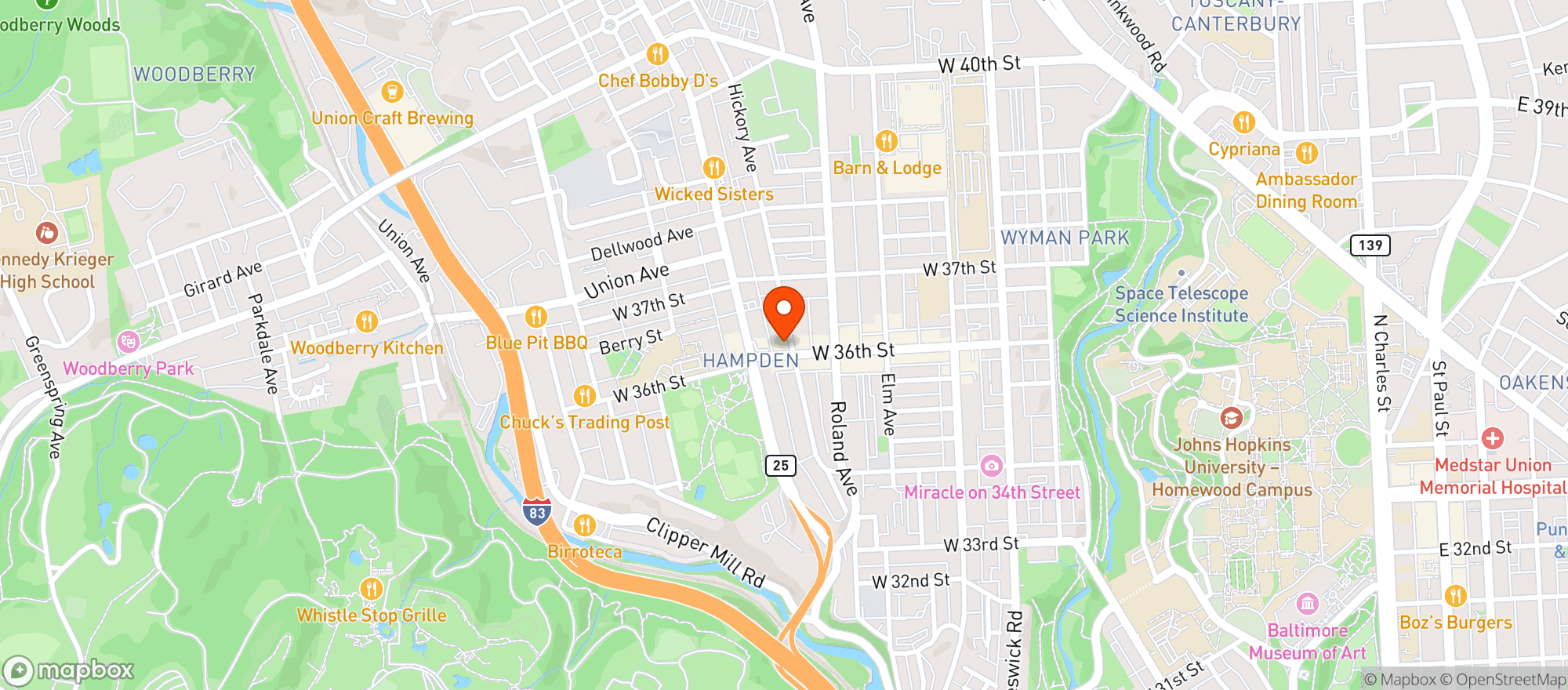 Map showing Bluebird Cocktail Room