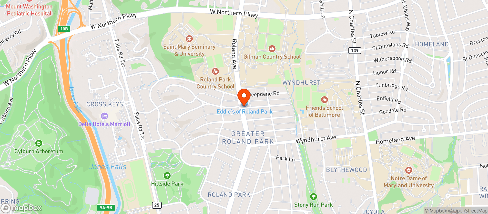 Map showing Eddies of Roland Park