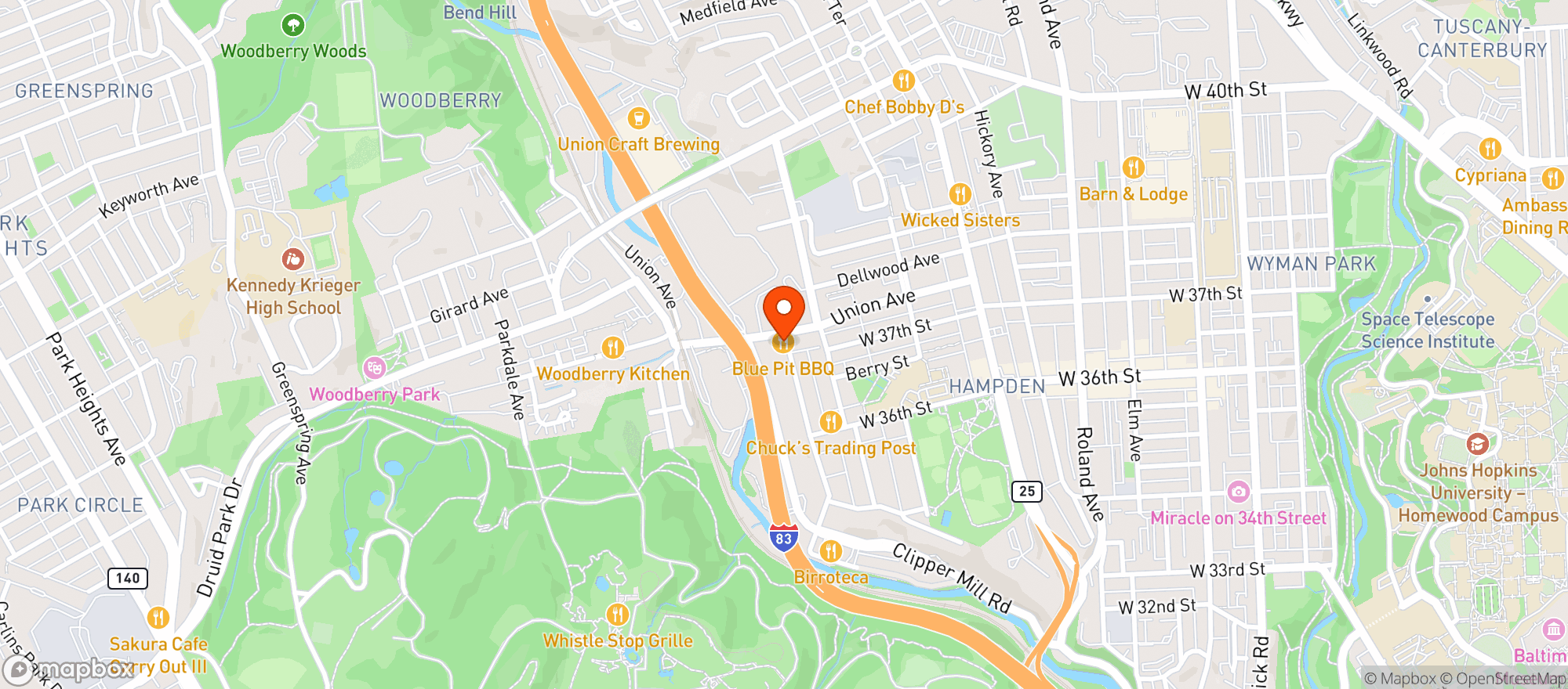 Map showing Blue Pit Bbq